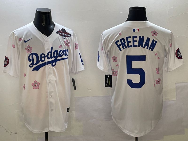 Men Los Angeles Dodgers 5 Freeman White Sakura Edition 2025 Nike MLB Jersey style 2